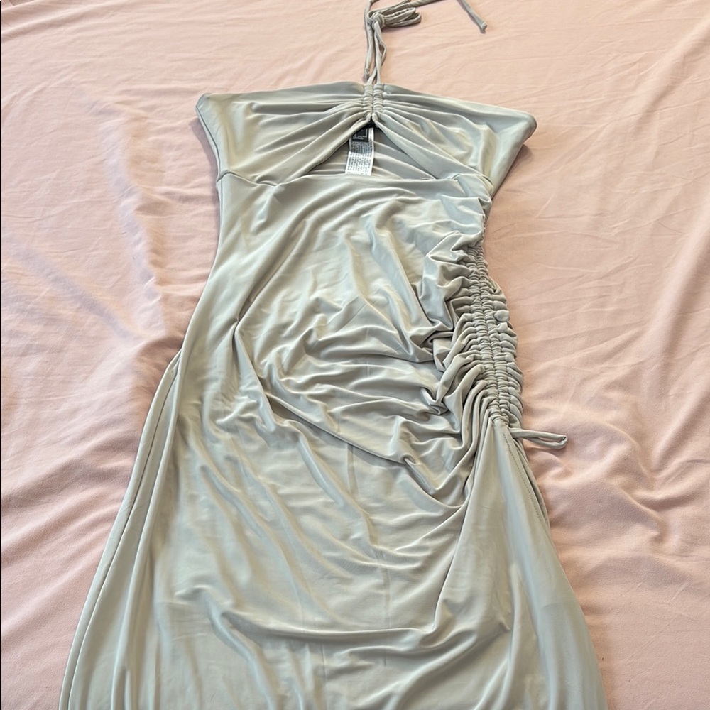 Halter Ruched Side Midi Dress in